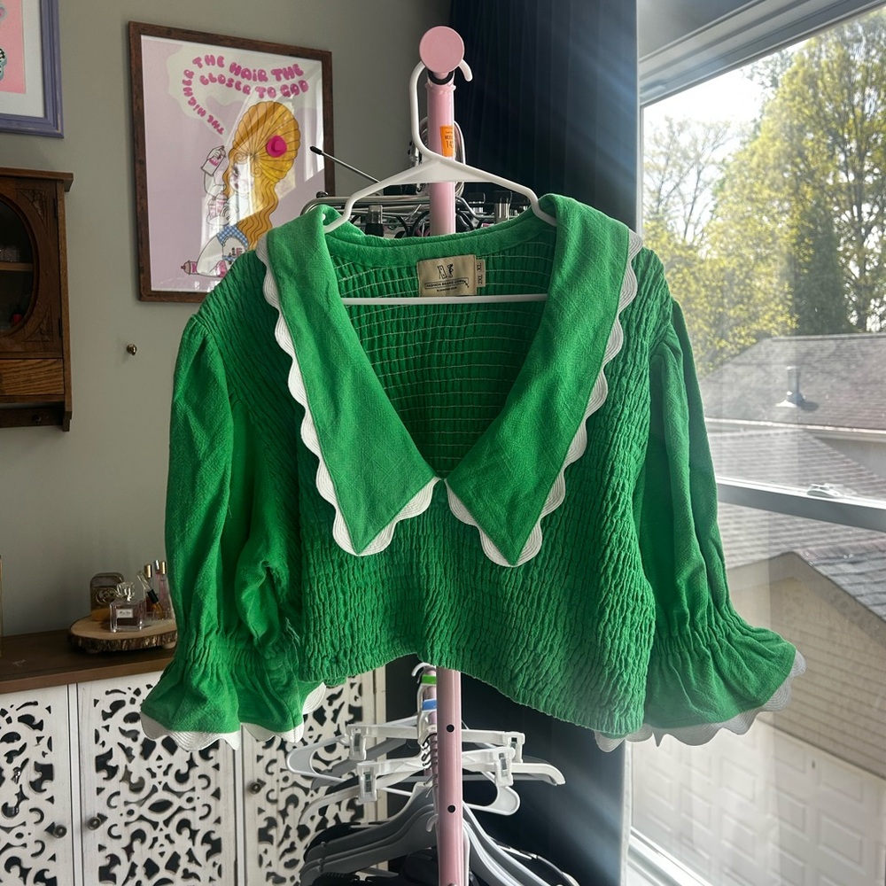 NWOT Fashion Brand Green Smocked Top